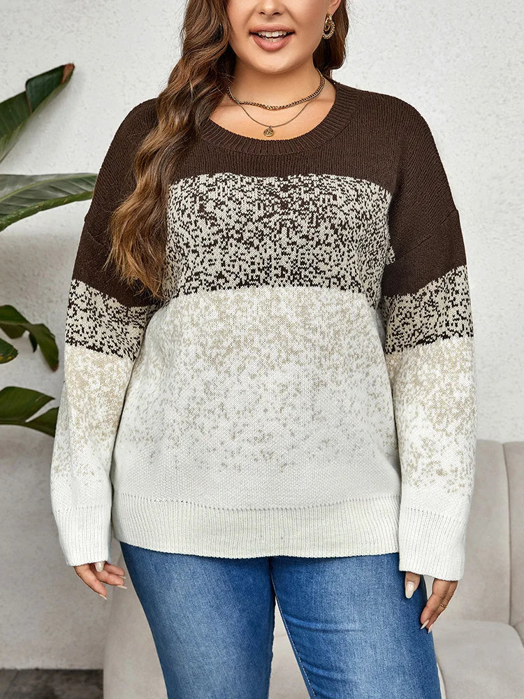 Plus Size Women Autumn Winter Colorblock Pullover Sweaters